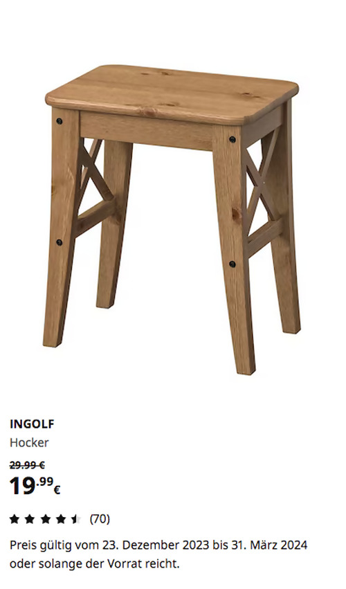 IKEA Kaarst - INGOLF Hocker, Antikbeize - jetzt 33% billiger