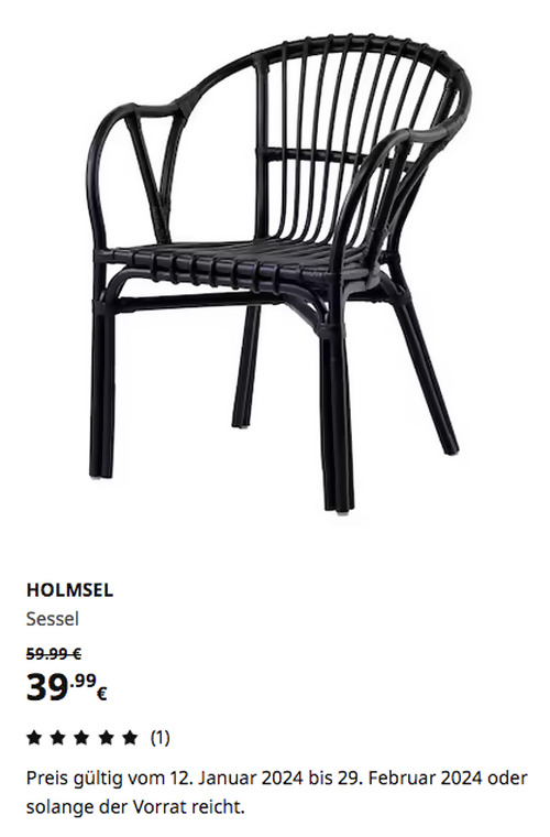 IKEA Wuppertal - HOLMSEL Sessel, schwarz - jetzt 33% billiger