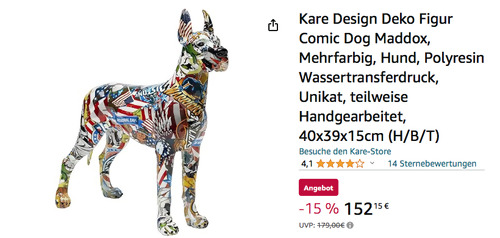 Kare Design 54143 Dekofigur Comic Dog Maddox, 40x39x15cm - jetzt 15% billiger