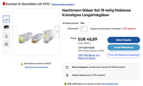 Nachtmann 101764 18-tlg. Gläser-Set Noblesse, Kristallglas - jetzt 10% billiger Nachtmann 101764 18-tlg. Gläser-Set Noblesse, Kristallglas - jetzt 10% billiger