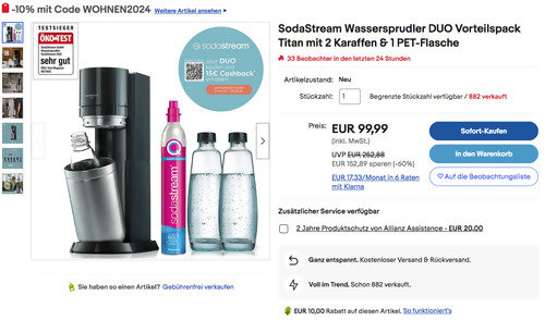SodaStream Wassersprudler DUO Vorteilspack Titan mit 2 Karaffen & 1 PET-Flasche - jetzt 10% billiger SodaStream Wassersprudler DUO Vorteilspack Titan mit 2 Karaffen & 1 PET-Flasche - jetzt 10% billiger