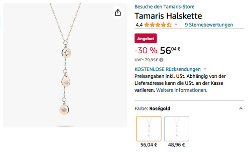Tamaris TJ-0478-N-45 Y-Halskette mit verschiedenen Anhängern in Roségold, 45 cm - jetzt 30% billiger