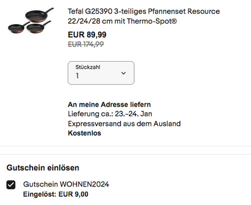Tefal G25390 3-teiliges Pfannenset Resource 22/24/28 cm mit Thermo-Spot - jetzt 10% billiger