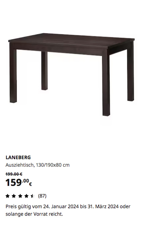 IKEA Bielefeld - LANEBERG Ausziehtisch, braun, 130/190x80 cm - jetzt 20% billiger