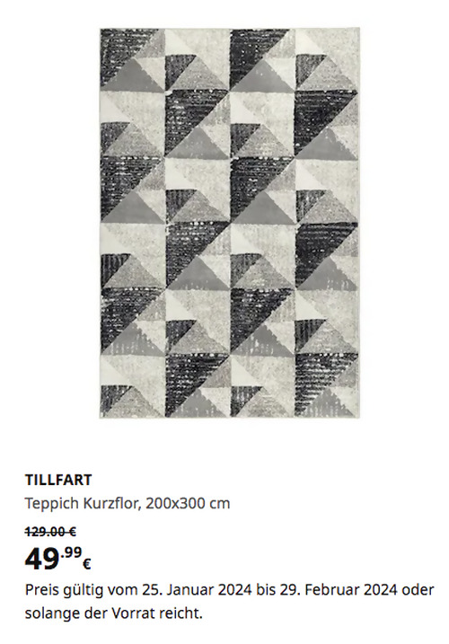 IKEA Braunschweig - TILLFART Teppich Kurzflor, Triangel/grau, 200x300 cm - jetzt 61% billiger