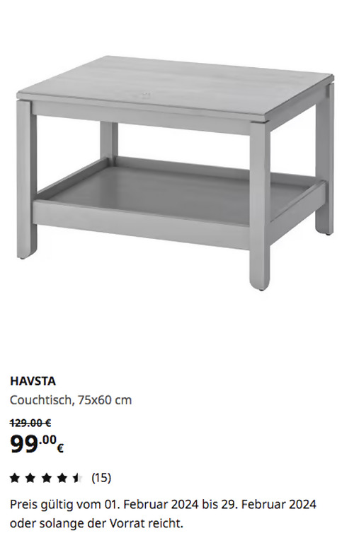 IKEA Kamen - HAVSTA Couchtisch, grau, 75x60 cm - jetzt 23% billiger