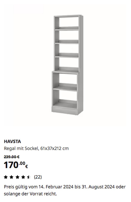 IKEA Ludwigsburg - HAVSTA Regal mit Sockel, grau, 61x37x212 cm - jetzt 29% billiger