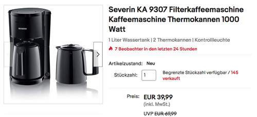 Severin KA 9307 Filterkaffeemaschine mit 2 Thermokannen - jetzt 11% billiger