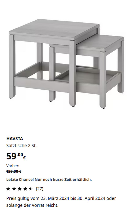 IKEA Hamburg-Altona - HAVSTA Satztische 2 St., grau - jetzt 54% billiger