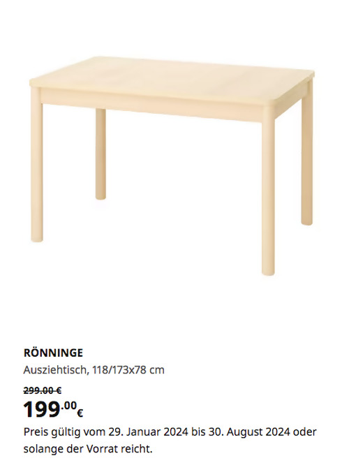 IKEA Kassel - RÖNNINGE Ausziehtisch, Birke, 118/173x78 cm - jetzt 33% billiger