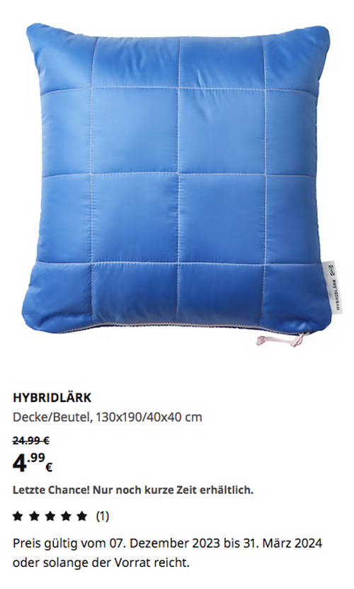 IKEA Oldenburg - HYBRIDLÄRK Decke/Beutel, dunkelblau/hellblau, 130x190/40x40 cm - jetzt 80% billiger IKEA Oldenburg - HYBRIDLÄRK Decke/Beutel, dunkelblau/hellblau, 130x190/40x40 cm - jetzt 80% billiger
