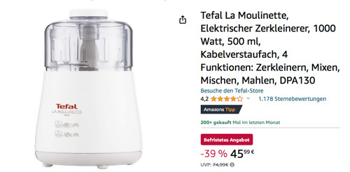 Tefal La Moulinette DPA130 Elektrischer Zerkleinerer, 1000 Watt - jetzt 11% billiger