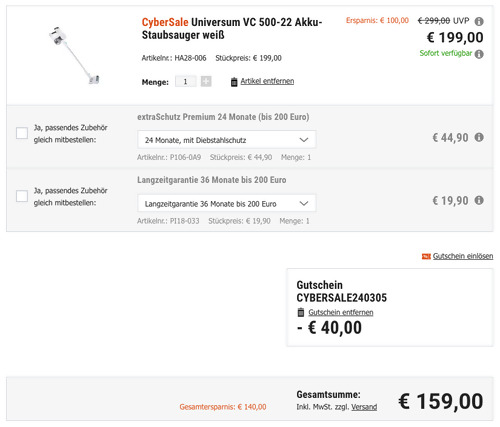 UNIVERSUM VC500-22 Akku-Staubsauger inkl. Zweitakku (Elektrobürste mit LED-Beleuchtung, Hygienefilter) - jetzt 20% billiger