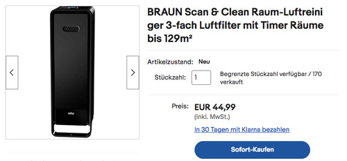 Braun BFD104BE2 Scan & Clean Luftreiniger (3-fach Luftfilter, Timer) - jetzt 13% billiger