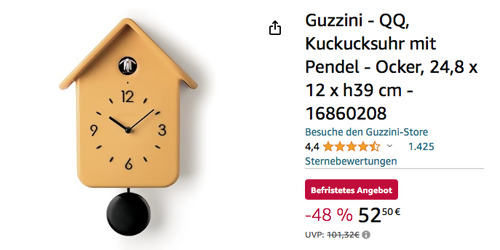 Guzzini QQ Kuckucksuhr mit Pendel in Ocker, 24,8 x 12 x 39 cm - jetzt 44% billiger