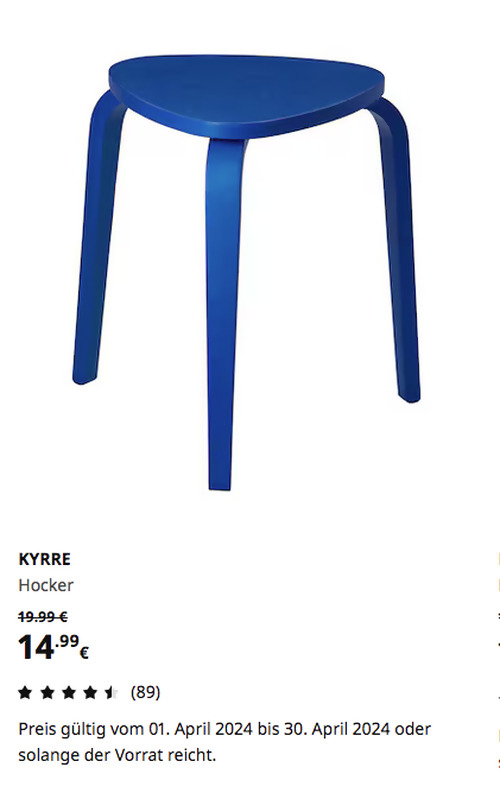 IKEA Kamen - KYRRE Hocker, leuchtend blau - jetzt 25% billiger