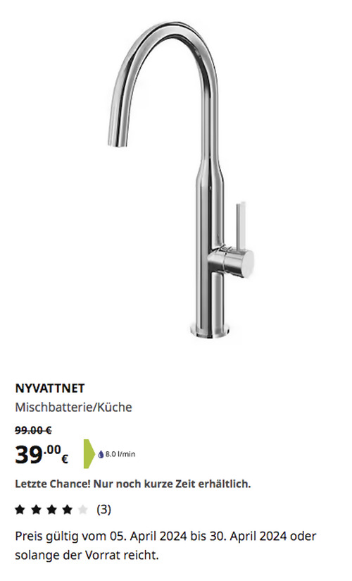 IKEA Rostock - NYVATTNET Mischbatterie/Küche, verchromt - jetzt 61% billiger IKEA Rostock - NYVATTNET Mischbatterie/Küche, verchromt - jetzt 61% billiger