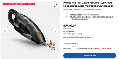 Philips FC6149/02 EnergyCare 10,8V Akku-Handstaubsauger Philips FC6149/02 EnergyCare 10,8V Akku-Handstaubsauger