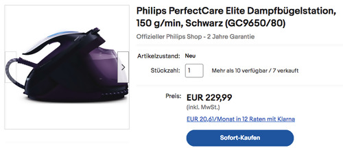 Philips GC 9650/80 PerfectCare Elite Dampfbügelstation, 150 g/min - jetzt 17% billiger Philips GC 9650/80 PerfectCare Elite Dampfbügelstation, 150 g/min - jetzt 17% billiger