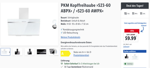 PKM 60 cm Kopffreihaube "S23-60 ABPX" in Schwarz oder "S23-60 AWPX" in Weiß - jetzt 22% billiger PKM 60 cm Kopffreihaube "S23-60 ABPX" in Schwarz oder "S23-60 AWPX" in Weiß - jetzt 22% billiger