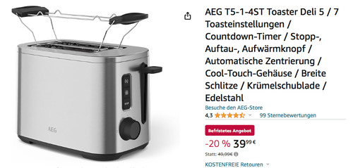 AEG T5-1-4ST Toaster Deli 5, Edelstahl - jetzt 20% billiger