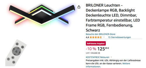 BRILONER Leuchten 3739-015 RGB Deckenlampe in Schwarz, 2-flammig Pfeilartig - jetzt 10% billiger