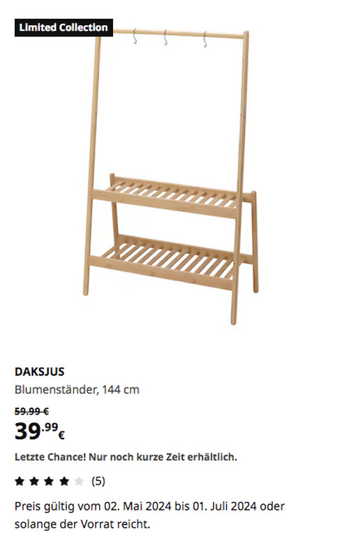 IKEA Brinkum - DAKSJUS Blumenständer, Bambus, 144 cm - jetzt 33% billiger