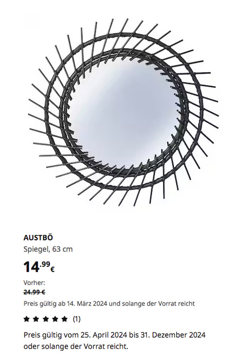 IKEA Ludwigsburg - AUSTBÖ Spiegel, schwarz, 63 cm IKEA Ludwigsburg - AUSTBÖ Spiegel, schwarz, 63 cm