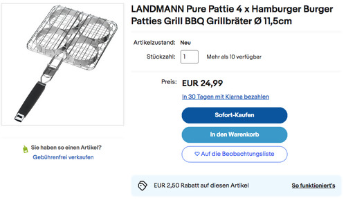 LANDMANN Pure Pattie 4 x Hamburger Grillbräter - jetzt 10% billiger LANDMANN Pure Pattie 4 x Hamburger Grillbräter - jetzt 10% billiger