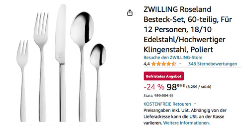 ZWILLING 60-tlg. Roseland Besteck-Set Poliert, für 12 Personen ZWILLING 60-tlg. Roseland Besteck-Set Poliert, für 12 Personen