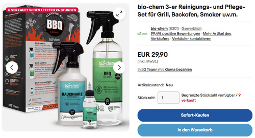 bio-chem 3-er Reinigungs- und Pflege-Set für Grill, Backofen, Smoker u.v.m. - jetzt 21% billiger bio-chem 3-er Reinigungs- und Pflege-Set für Grill, Backofen, Smoker u.v.m. - jetzt 21% billiger