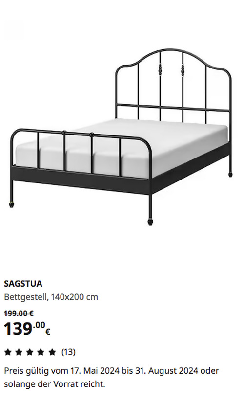 IKEA Dortmund - SAGSTUA Bettgestell, schwarz, 140x200 cm - jetzt 30% billiger