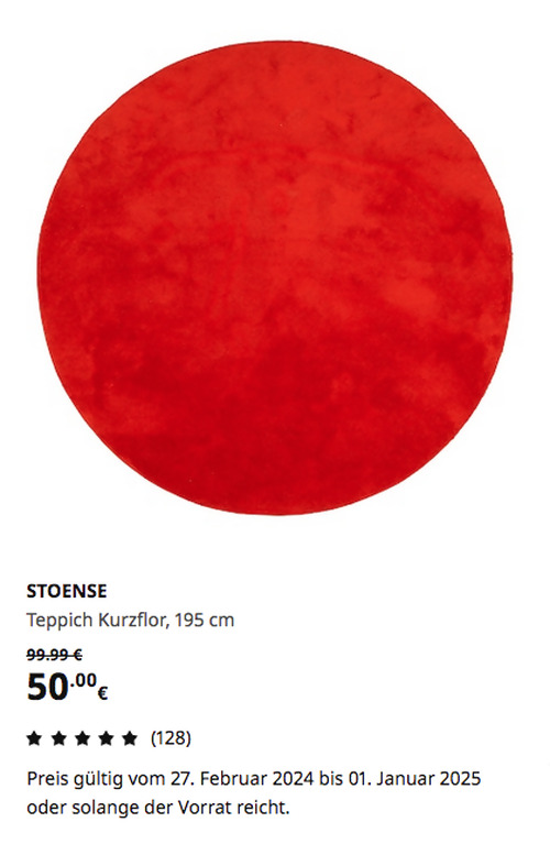 IKEA Ludwigsburg - STOENSE Teppich Kurzflor, rot, 195 cm - jetzt 50% billiger