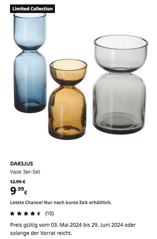IKEA Rostock - DAKSJUS Vase 3er-Set, versch. Farben - jetzt 23% billiger