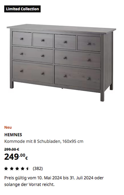 IKEA Wuppertal - HEMNES Kommode mit 8 Schubladen, dunkelgrau lasiert, 160x95 cm - jetzt 17% billiger