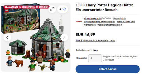 LEGO Harry Potter Hagrids Hütte: Ein unerwarteter Besuch - Set, 896 Teile - jetzt 11% billiger