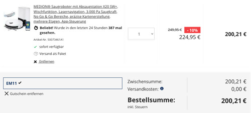 MEDION X20 SW+ Saugroboter mit Absaugstation (Lasernavigation, 3.000 Pa Saugkraft) - jetzt 11% billiger MEDION X20 SW+ Saugroboter mit Absaugstation (Lasernavigation, 3.000 Pa Saugkraft) - jetzt 11% billiger