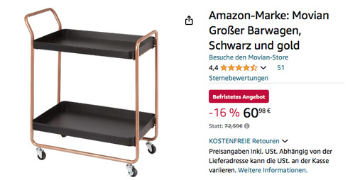 Movian ?WK830179-3 Barwagen in Schwarz Gold, 73 x 40,4 x 85,5 cm - jetzt 16% billiger Movian ?WK830179-3 Barwagen in Schwarz Gold, 73 x 40,4 x 85,5 cm - jetzt 16% billiger