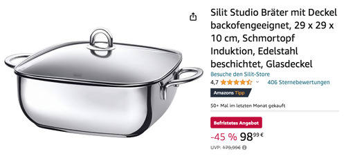 Silit 29 cm Studio Bräter mit Deckel (29 x 29 x 10 cm, Antihaftbeschichtung) - jetzt 12% billiger Silit 29 cm Studio Bräter mit Deckel (29 x 29 x 10 cm, Antihaftbeschichtung) - jetzt 12% billiger