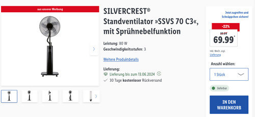 SILVERCREST Standventilator "SSVS 70 C3" mit Sprühnebelfunktion - jetzt 21% billiger SILVERCREST Standventilator "SSVS 70 C3" mit Sprühnebelfunktion - jetzt 21% billiger