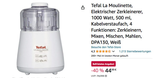 Tefal La Moulinette Elektrischer Zerkleinerer DPA130, 1000 Watt - jetzt 20% billiger