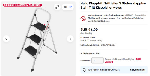 Hailo HobbyStep 3 Stufen Klapptritt-Trittleiter in Weiß - jetzt 10% billiger Hailo HobbyStep 3 Stufen Klapptritt-Trittleiter in Weiß - jetzt 10% billiger