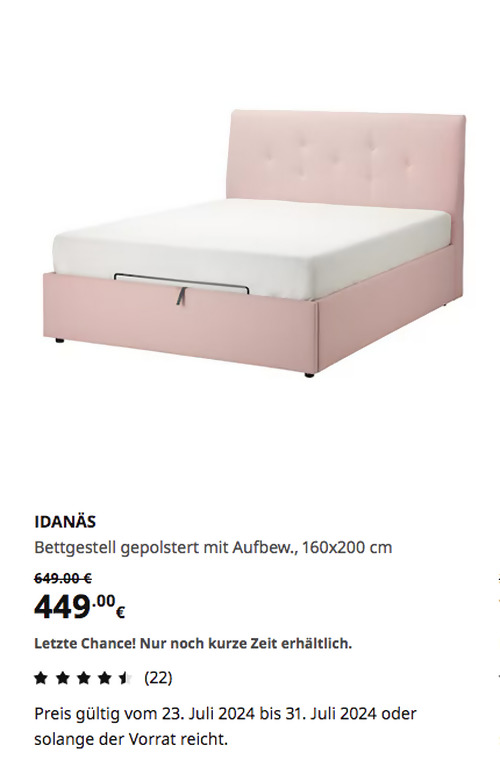 IKEA Osnabrück - IDANÄS Bettgestell gepolstert mit Aufbew., Gunnared blassrosa, 160x200 cm - jetzt 31% billiger IKEA Osnabrück - IDANÄS Bettgestell gepolstert mit Aufbew., Gunnared blassrosa, 160x200 cm - jetzt 31% billiger