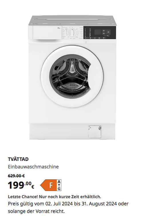 IKEA Siegen - TVÄTTAD Einbauwaschmaschine, weiß - jetzt 68% billiger