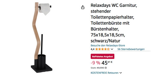 Relaxdays 10042896 WC Garnitur in Schwarz/Natur, 75 cm hoch - jetzt 9% billiger Relaxdays 10042896 WC Garnitur in Schwarz/Natur, 75 cm hoch - jetzt 9% billiger