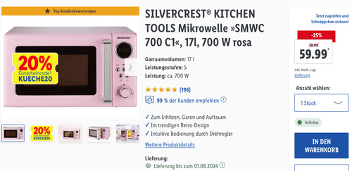SILVERCREST® KITCHEN TOOLS Mikrowelle "SMWC 700 C1" in Rosa - jetzt 18% billiger SILVERCREST® KITCHEN TOOLS Mikrowelle "SMWC 700 C1" in Rosa - jetzt 18% billiger