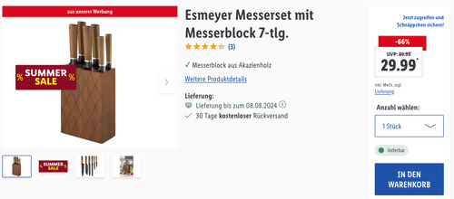 Esmeyer Messerset mit Messerblock 7-tlg. (Messerblock aus Akazienholz, Klingen aus Edelstahl) - jetzt 53% billiger Esmeyer Messerset mit Messerblock 7-tlg. (Messerblock aus Akazienholz, Klingen aus Edelstahl) - jetzt 53% billiger