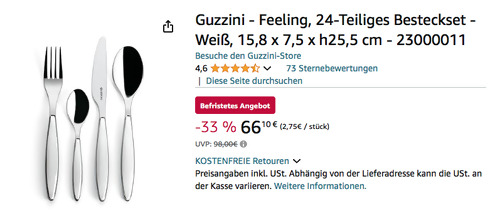 Guzzini  23000011 24-tlg. Feeling Besteckset in Weiß - jetzt 33% billiger