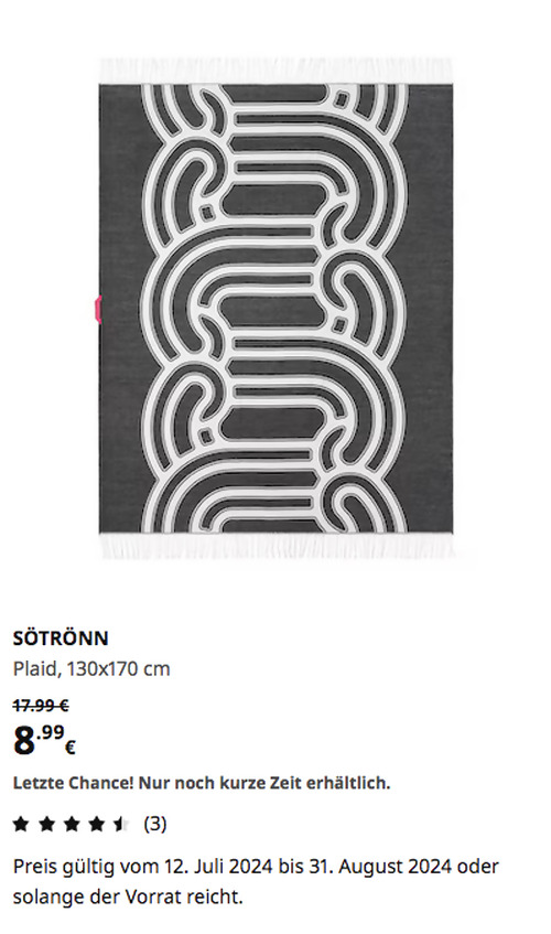 IKEA Chemnitz - SÖTRÖNN Plaid, 130x170 cm - jetzt 50% billiger