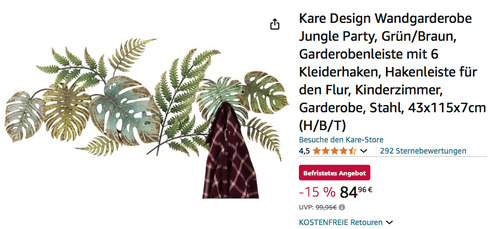 Kare Design 82166 Wandgarderobe "Jungle Party" (6 Kleiderhaken, 43x115x7cm, Metall) - jetzt 15% billiger Kare Design 82166 Wandgarderobe "Jungle Party" (6 Kleiderhaken, 43x115x7cm, Metall) - jetzt 15% billiger